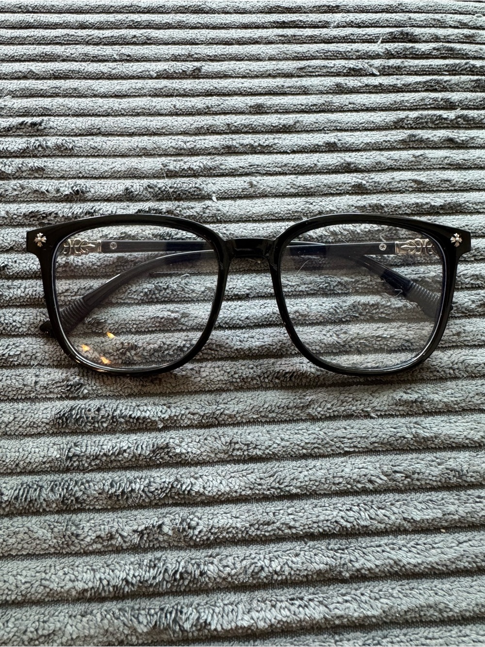 Black Square Blue Light Blocking Glasses Gothic Cross Details